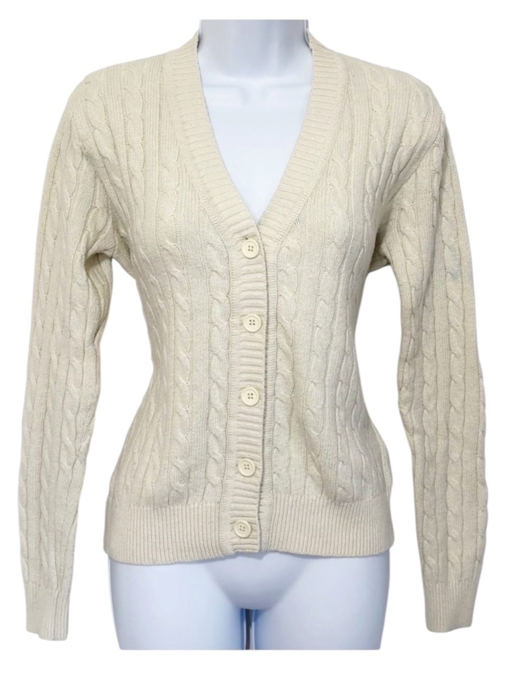 Brandy Melville John Galt Cable Knit Cardigan Cream Wool Blend Button Front OS